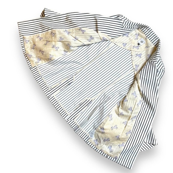 Cabi Women’s Blazer Jacket 3/4 Bell Sleeve Navy White Stripe Size 4 Horses Derby - Picture 3 of 12